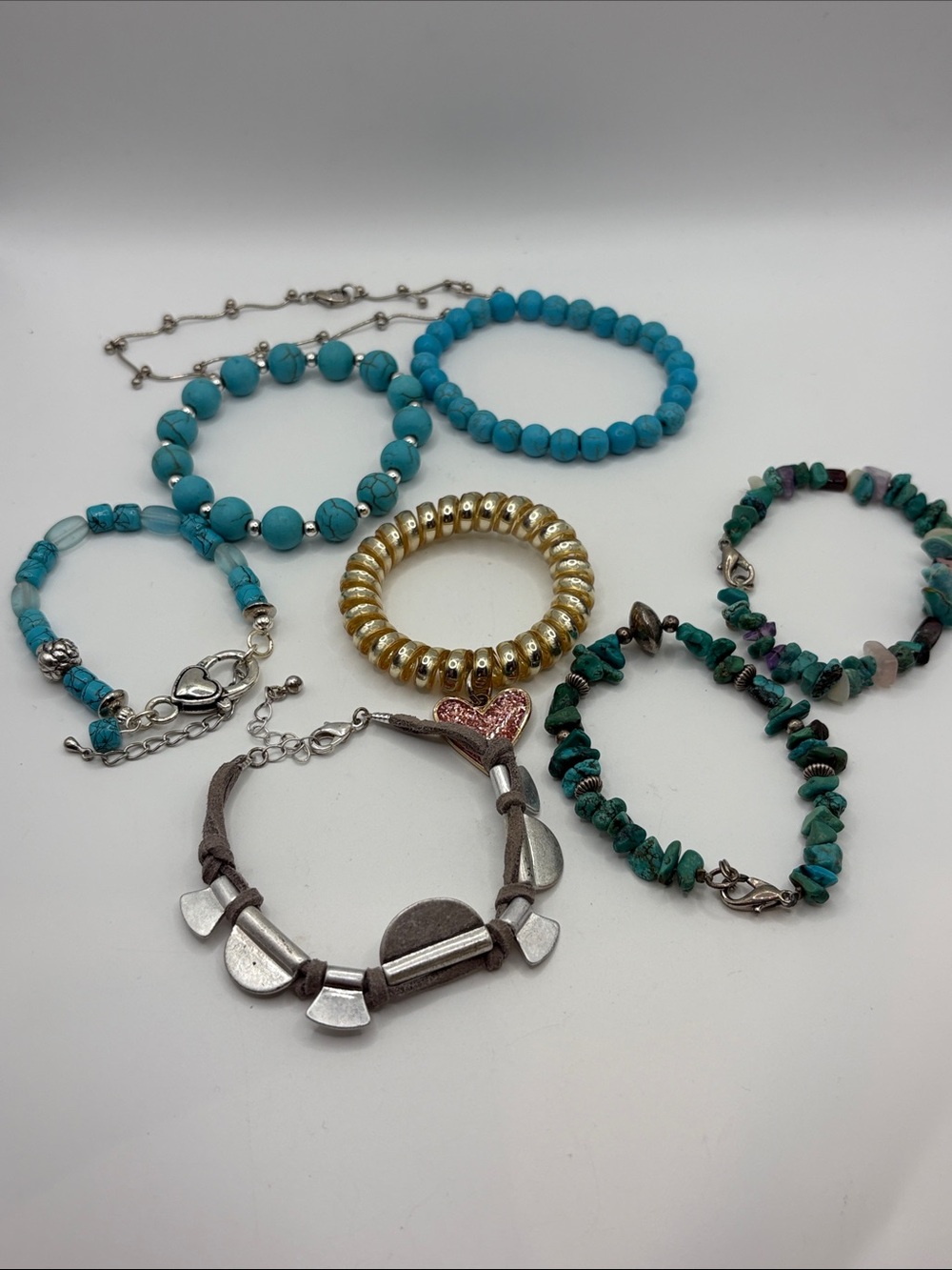 8 Bracelet Bundle Turquoise & Gold Beaded Bracelets